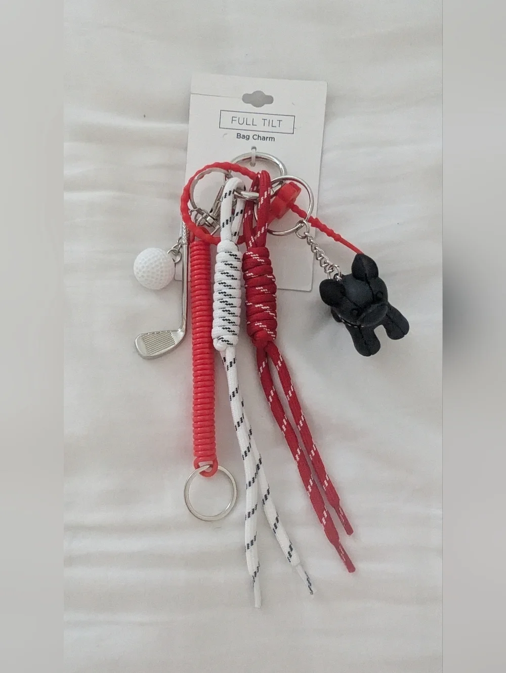Red & White Rope Keychain with Black Dog Bag Charm